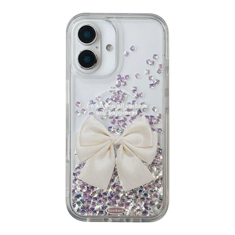CUTECASE 動くダイヤ iPhone16pro/17ケース リボン柄 透明iPhone15pro/14/13カバー オシャレ キラキラ 可愛い CM5557
