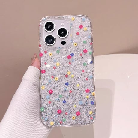 CUTECASEヒナギク iPhone16/16proケース キラキラ花柄 iphone15pro/14/13proカバー ガールズファッション 可愛いCM4977