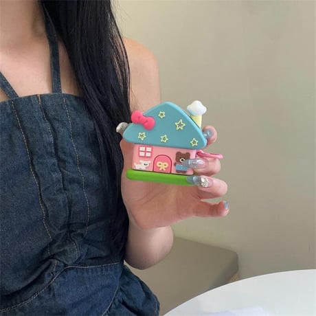 CUTECASE可愛い家 Airpods4ケース クマちゃん AirpodsPro2ケース airpods3/2カバー リング付き ギフトにおすすめ 頑丈CM5412