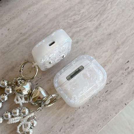 CUTECASE花柄 Airpods 4ケース ハートストラップ Airpodspro2/proカバー Airpods第3/2世代 かわいい シェル風 プレゼントにおすすめCM5065