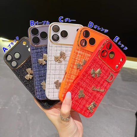 CUTECASE織物 iPhone17Pro/17ケース リボン/熊デコ カメラ保護カバー iPhone17ProMax/16/15カバー 放熱仕様 セレブ愛用 CM5845