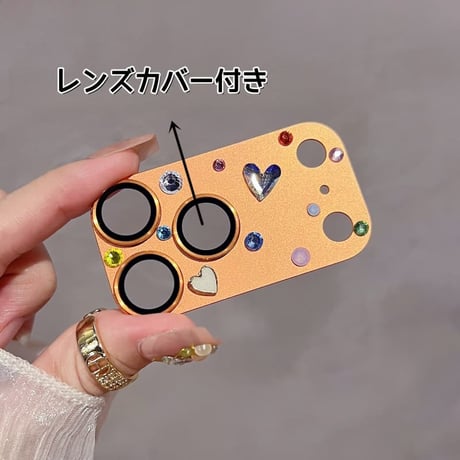 CUTECASE ダイヤとカラーハートデコ カメラ保護カバー 頑丈 iPhone17ProMax 贅沢 保護フィルム キラキラ おしゃれ きれい 耐衝撃CM6159