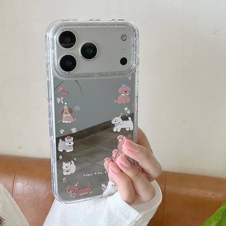 CUTECASE 動物柄フレーム ミラー iPhone17Pro/17ケース ラメいり iPhone16Pro/15ケース かわいい 春夏コーデCM6334