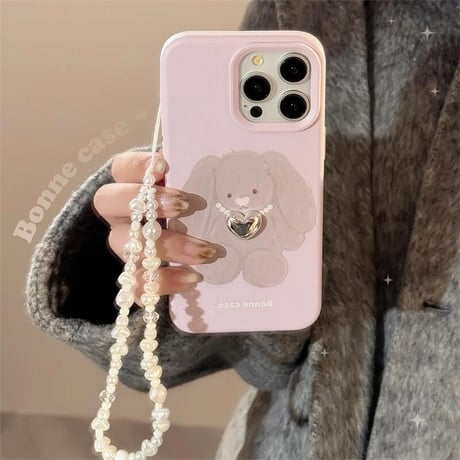 CUTECASEウサギ iPhone16Pro/16ケース パールストラップ付 iPhone15Pro/14/13カバー 可愛い 高品質CM4865