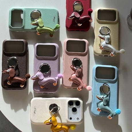 CUTECASE 犬ちゃんリング付 iPhone17Pro/17ケース 高級感 レザー製 iPhone17promax/16pro/15カバー 上品 便利 可愛い スタンド CM5932