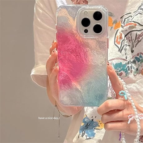 CUTECASE ぼかしカラー iPhone15/15proケース パールストラップ付 アイフォン14pro/13promax/12ケース 可愛い キラキラCM4467