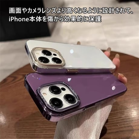 CUTECASEiPhone16Pro/16ProMaxケース クリア 金属カメラ枠 黄ばまない アイフォン15プロ/14/13proカバー 薄型軽量 頑丈 CM4671