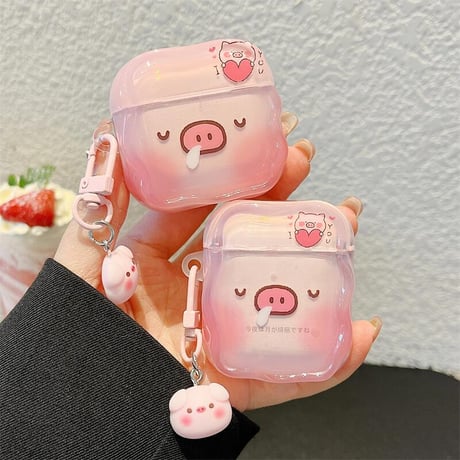CUTECASEブタ Airpods 4ケース めっちゃ可愛い エアーポッズ3/Pro2ケース airpodsproカバー キーホルダー付 ギフトにおすすめCM5103