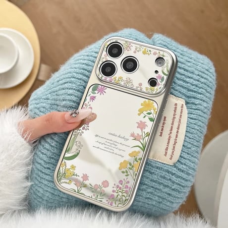 CUTECASE 草花柄 ミラー iPhone17Pro/17ケース 頑丈 iPhone17Promax/16Pro/15ケース カメラカバー付 ガーリーファッションCM6174