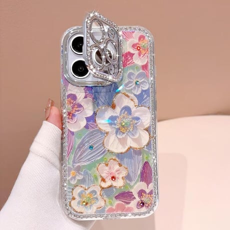 CUTECASE ジュエリーカメラカバースタンド iPhone17/16Proケース 油絵花柄 iPhone15pro/14/13カバー 綺麗 多機能便利CM5586
