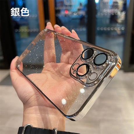 CUTECASE iPhone15/15proケース オシャレキラキラ アイフォン14/13カバー レンズフイルム一体型 ラメ入り CM3466