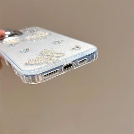 CUTECASEパール/ジュエリー蝶々 iPhone16/16Proケース ストラップ付 iPhone15Pro/14/13proカバー 華やか キラキラ 高品質 CM5150