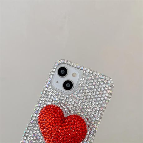CUTECASEダイヤ iPhone16/16Proケース ビジューハートグリップ iPhone15Pro/14/13proカバー 華やか キラキラ 豪華 高品質CM4789