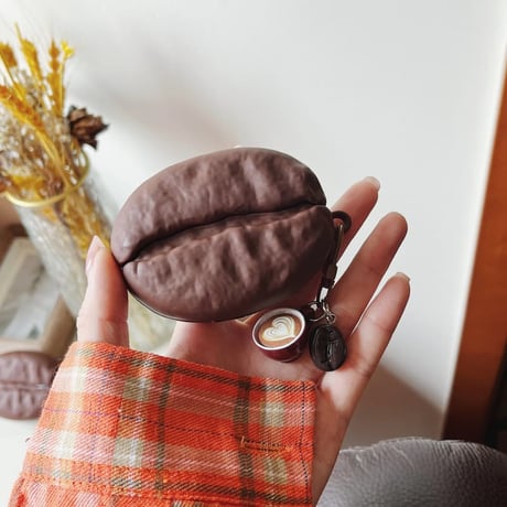 CUTECASEコーヒー豆 Airpods Pro3ケース キーホルダ付き Airpods 4/3カバーケース AirpodsPro2/1 かわいい ギフトにおすすめ CM6391