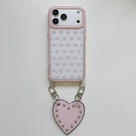 CUTECASE リベット付ハート持ち手iPhone17Promaxケースハート柄 ダイヤデコ iPhone16Promax/15proケース 便利 可愛いCM6522