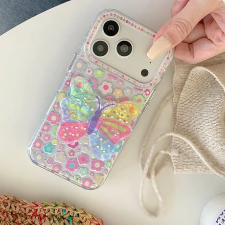 CUTECASE 蝶グリップ iPhone17pro/17ケース 花柄 iPhone16/15promax/14ケース かわいい 多機能便利CM6205