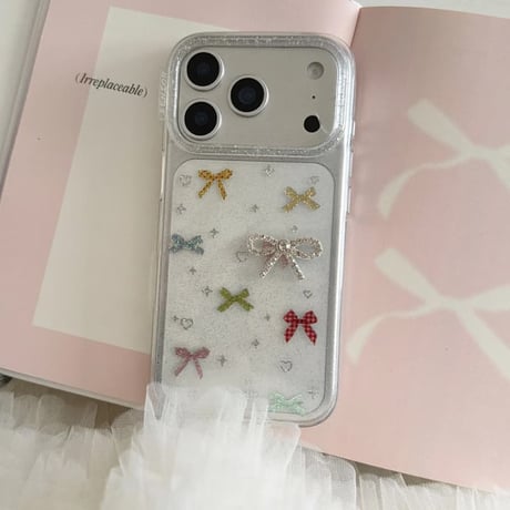 CUTECASE キラキラリボン/星 iPhone17Promaxケース 可愛いストラップ iPhone17pro/16pro/15ケース 大人可愛い CM5820
