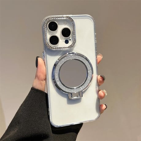 CUTECASEミラーリングスタンド アイフォン16/16proケース ジュエリー iPhone15pro/14/13proカバー オシャレストラップ 高透明 CM5506
