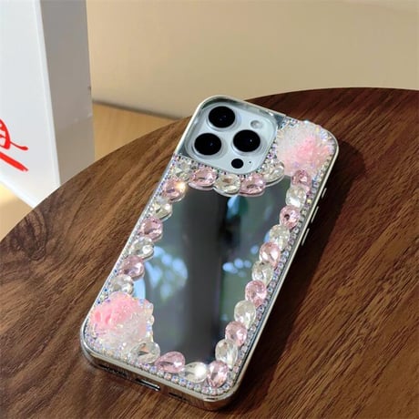 CUTECASEミラー iPhone16e/16proケース 蝶/花デコ ダイヤ/パール iPhone15promax/14/13カバー おしゃれ シック 女子力高い CM5281