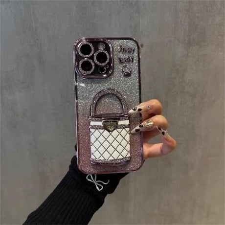 CUTECASE メイク鏡 iPhone16/16Proケース バック型スタンド iPhone15Pro/14/13Proカバー 綺麗キラキラ 多機能 レンズカバーCM4673