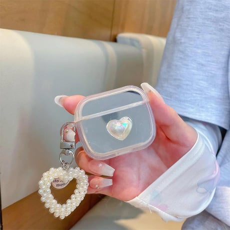 CUTECASEミラー Airpodspro2/pro1ケース パールハートチャーム付き Airpods3/2カバー 可愛い ギフトに最適CM4478