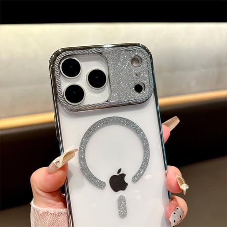 CUTECASEキラキラカメラ枠 iPhone17/17Proケース MagSafe対応 ラメライン iPhone17ProMax/Airケース 耐衝撃 高級感 CM5730