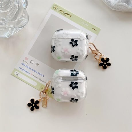 CUTECASE 春花 Airpods 4ケース 透明 Airpods3/Pro2ケース airpodspro2カバー 女子力UP 花キーチェーン付 大人可愛いCM5235