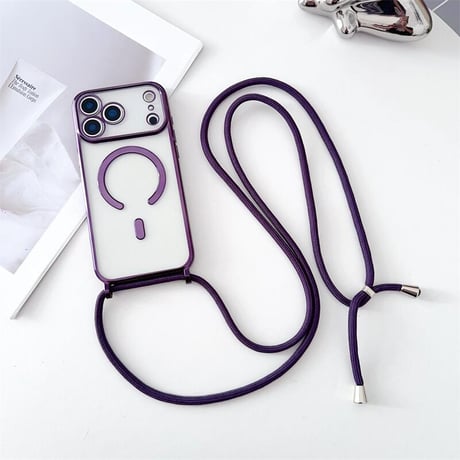 CUTECASE ショルダーストラップ付 iPhone17Pro/17ケース メタルライン MagSafe対応 iPhone17ProMax/Airカバー カメラ保護 軽量 シンプル風CM5728