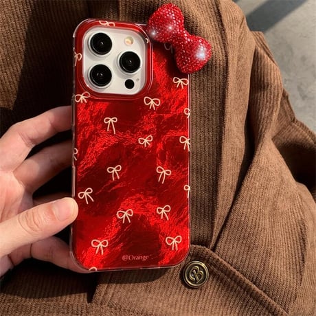 CUTECASEリボン iPhone16/16Proケース ダイヤリボン ラメ入り iPhone15Pro/14/13Proカバー キラキラ めっちゃ可愛い 高級感 CM4690