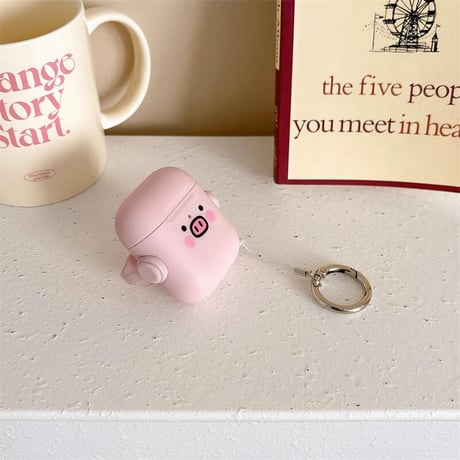 CUTECASEスタンド付 Airpods4カバー ピンク豚 AirpodsPro2ケース airpods3/2カバー リング付 可愛い 頑丈人気 CM5289