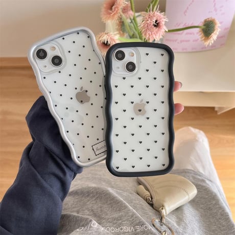 CUTECASEうねうね アイフォン15Pro/15ケース ハート柄/水玉模様 iPhone14pro/13/12proケース 軽量 夏に人気CM4448
