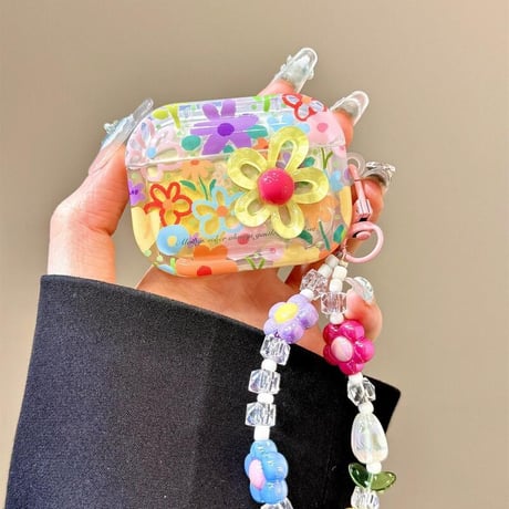 CUTECASE 綺麗花柄 Airpods4ケースカバー 花ストラップ付 AirpodsPro2ケース airpods3/2ケース 可愛い ギフトにおすすめCM5548
