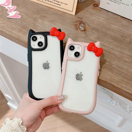 CUTECASE 猫の耳 iPhone15/15proケース リボンデコ iphone14promax/13pro/12カバー 可愛い 黄ばまないCM4301