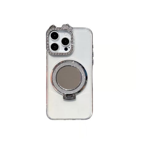 CUTECASE ミラー iPhone17/17Proケース ジュエリーリボンカメラ枠 iPhone17Air/17Promaxカバー スタンド機能 高透明CM5670