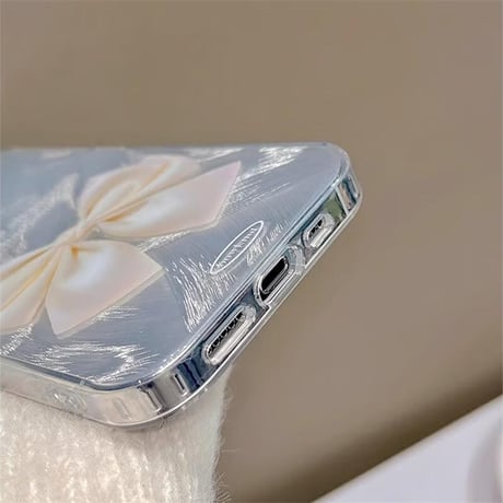 CUTECASEリボン柄 iPhone15/15proケース パールストラップ付 iPhone14/13pro/12ケース かわいい きれい キラキラ艶感CM4015