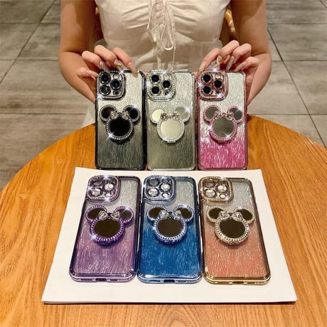 CUTECASE ミラー iphone17pro/17Airケース ジュエリー スタンド付 iPhone16pro/15plus/14proカバー カメラ保護 キラキラインナーシート付き CM5547