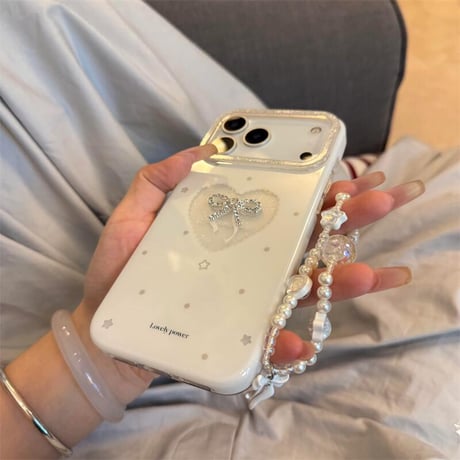 CUTECASE ジュエリーリボン iPhone17/17Proケース ラメ入り 韓国っぽい iPhone17promax/16/15カバー キラキラ オシャレ 大人可愛い CM5704