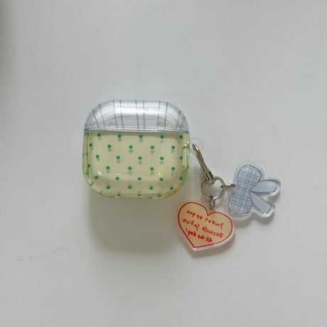 CUTECASE 淡色系 Airpods Pro3ケース 水玉模様 Airpods4/3カバー pro2/pro1 リング/ハートキーホルダー 大人可愛いCM6186