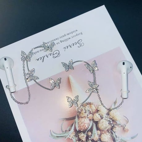 CUTECASE ダイヤ蝶/雪花 AirPods用イヤークリップ 落下紛失防止 可愛い イヤホンストラップ ホルダー おしゃれ 人気 2点CM6286