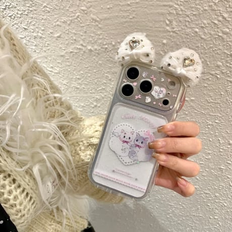 CUTECASE ダイヤデコ猫耳 iPhone17Pro/17ケース カメラカバー付 iPhone17ProMax/16Pro/15カバー 可愛すぎ 存在感抜群CM6021