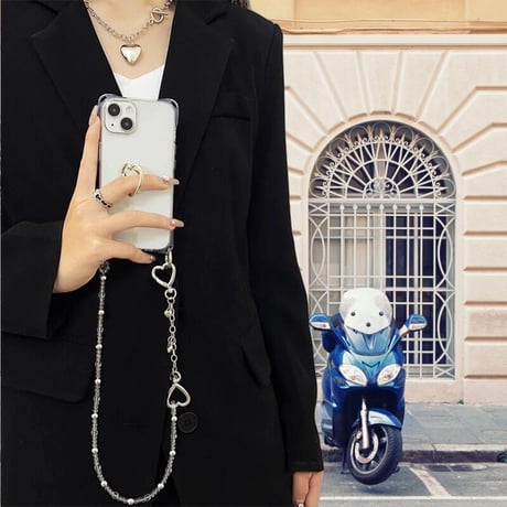 CUTECASEハート鏡リング付 iPhone16pro/16ケース 高級感ショルダーチェーン クリアiPhone15promax/14/13カバー 多機能 スタンド付 黄ばまないCM5041