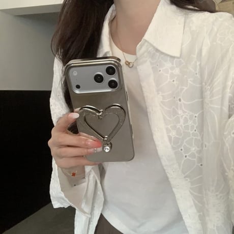 CUTECASE キラキラ感ハートスタンド iPhone17/17Proケース 鏡/レザー iPhone16Pro/15ProMaxケース 多機能便利 おしゃれCM6372