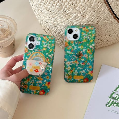 CUTECASE春に向け iPhone16pro/16ケース 花柄 花かごグリップ iphone15pro/14/13proカバー 大人可愛い 大人可愛いCM5186