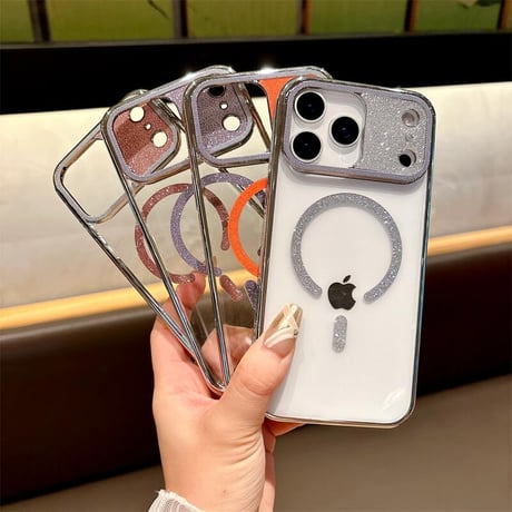 CUTECASEキラキラカメラ枠 iPhone17/17Proケース MagSafe対応 ラメライン iPhone17ProMax/Airケース 耐衝撃 高級感 CM5730