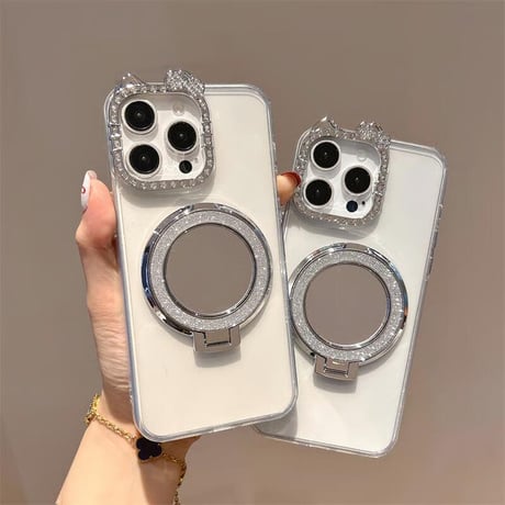 CUTECASE ミラー iPhone17/17Proケース ジュエリーリボンカメラ枠 iPhone17Air/17Promaxカバー スタンド機能 高透明CM5670