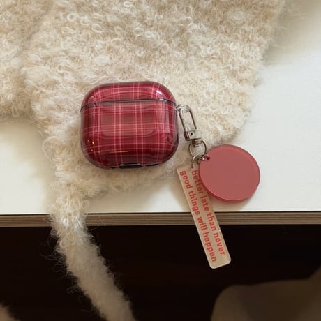 CUTECASE チェック柄 Airpods Pro3ケース レッド Airpods4/3カバー pro2/pro1 リング/ハートキーホルダー 大人可愛いCM6128