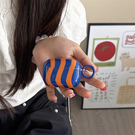 CUTECASEストライプ柄 Airpods 4ケースカバー 艶感 AirpodsPro3/2ケース シック airpods3カバー リング付き 可愛い オシャレ CM5604