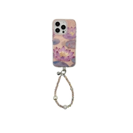 CUTECASE蓮の花 iphone16/16proカバー 綺麗ストラップ付 iphone15/14pro/13ケース 女子力アップ 耐久性あるCM4946