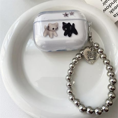CUTECASE 猫柄 Airpods 4ケース ビーズストラップ付 Airpodspro2/proカバー Airpods3/2 可愛い ギフトにおすすめCM5655