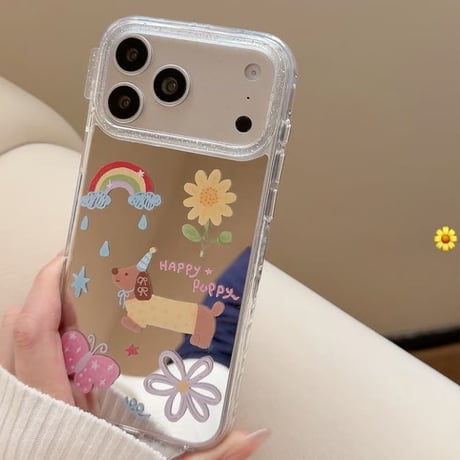 CUTECASE ワンちゃんミラー iPhone17pro/17ケース 可愛いストラップ iPhone16/15pro/17promaxケース 日常/旅行に合う 女子力高いCM6304